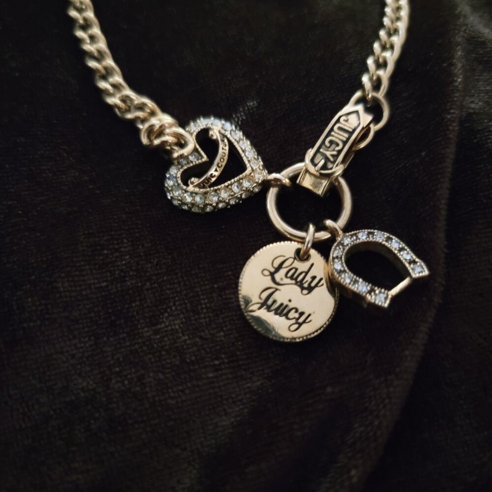 Juicy Couture Y2K Necklace Pave Heart Choker Gold Lady Juicy Love Couture VTG 15